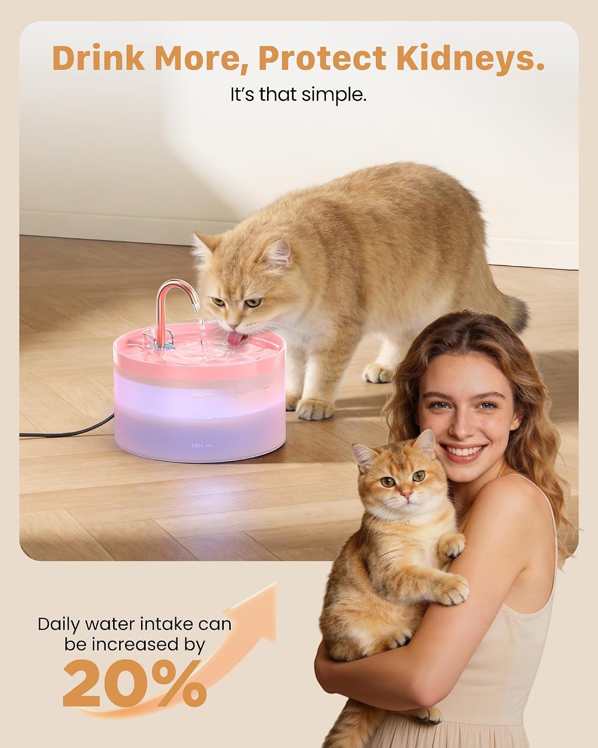 Cat Water Fountain Pink for Drinking: 67oz/2L Cat Fountain - GIOTOHUN Cute Pet Water Fountain for Cats Inside - Quiet Pet Fountain - Faucet Cat Drinking Fountain - Suitable for Kitty & Kitten - Image 7