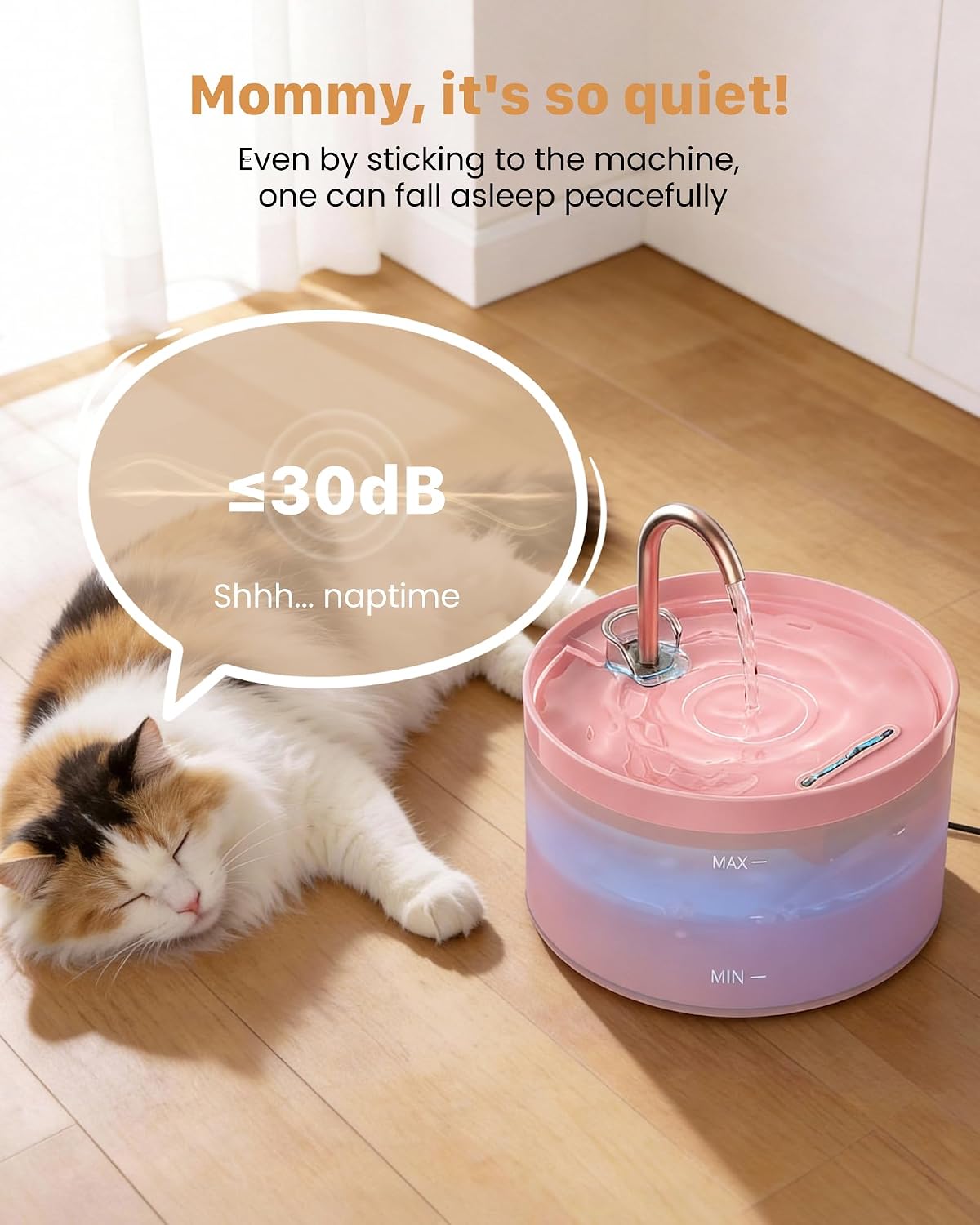 Cat Water Fountain Pink for Drinking: 67oz/2L Cat Fountain - GIOTOHUN Cute Pet Water Fountain for Cats Inside - Quiet Pet Fountain - Faucet Cat Drinking Fountain - Suitable for Kitty & Kitten - Image 5